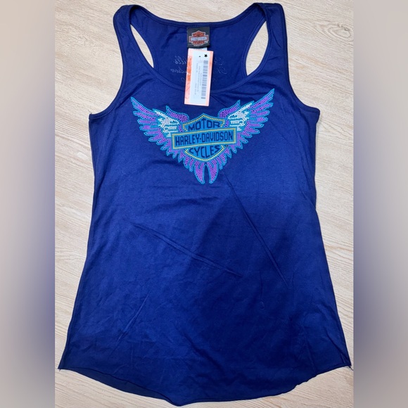 Harley-Davidson Tops - Y2K Biker Babe Harley Davidson Studded Wing Tank Black Hills Size M NWT)